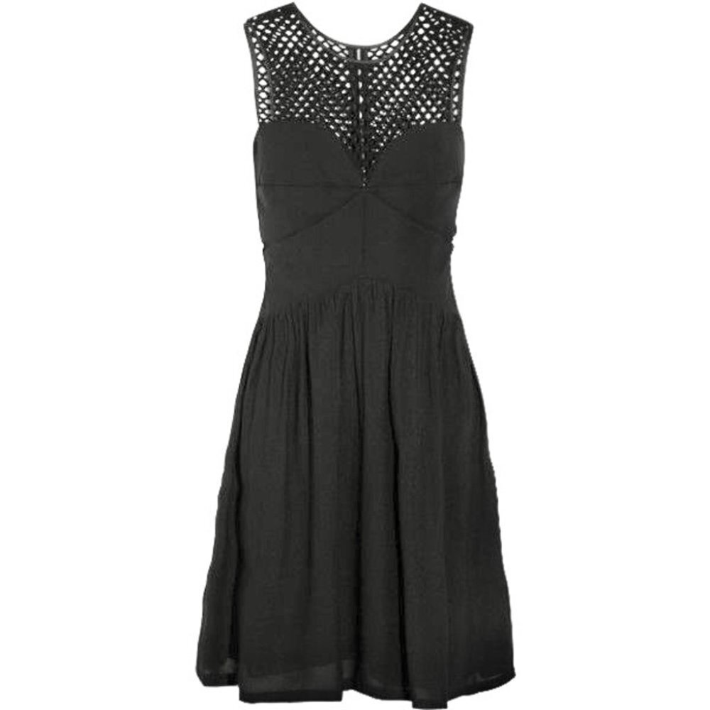 Sandro Rubis Black Empire Waist Lattice Fit and Flare Dress S/1
